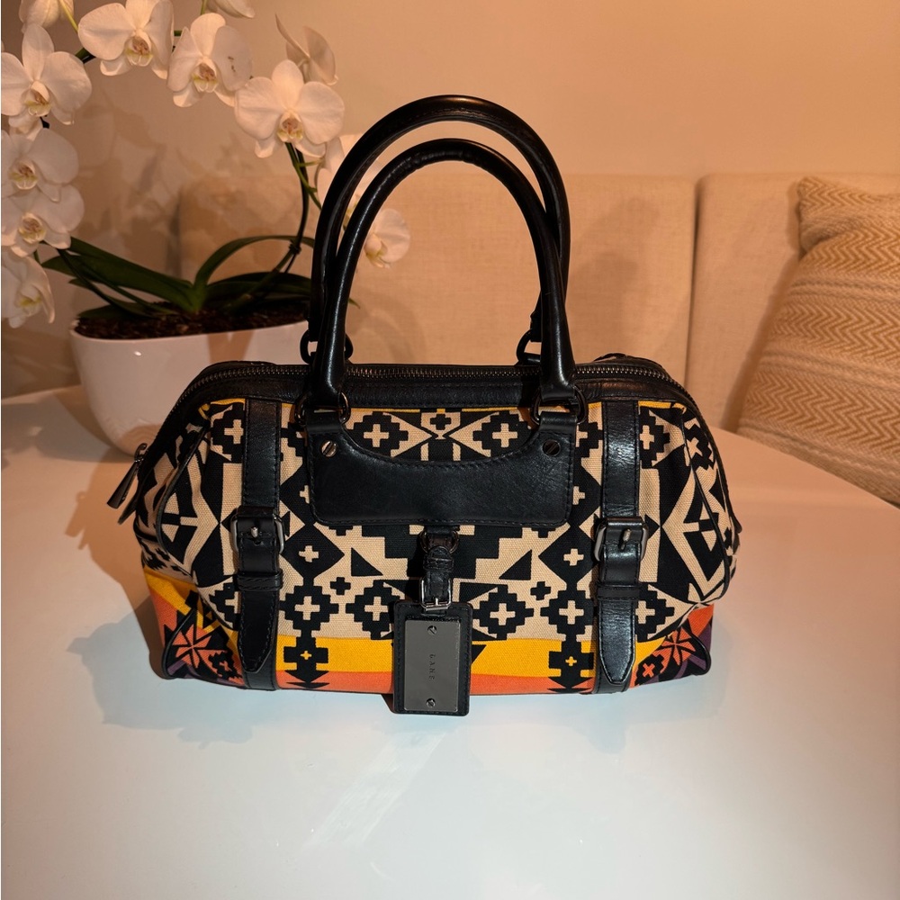 L.A.M.B. Black, Cream & Orange Geometric Satchel